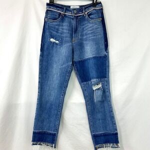 DEAR JOHN Jodi Straight Super High Rise Patchwork Distressed Jeans Saragota 27